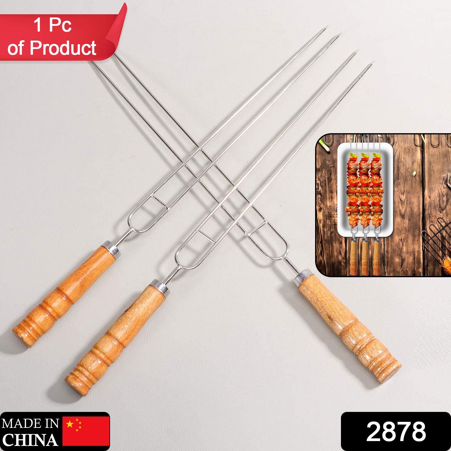 2878 Stainless Steel Double Prongs Roasting Stick BBQ Barbecue Fork Kebab Skewers Wooden Handle DeoDap 2878 Stainless Steel Double Prongs Roasting Stick BBQ Barbecue Fork Kebab Skewers Wooden Handle DeoDap